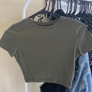 Army green crop top